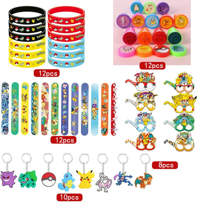 Birthday Party Favor Supplies Pik chu Braclet Keychain Stamp Mask Set for Birthday Party Bag Classroom School Reward Prize Gift