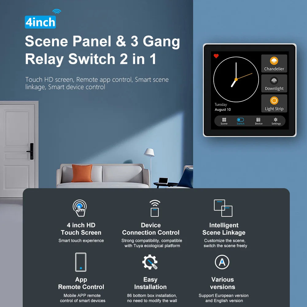 FUERS Tuya Smart Control Panel Switch Smart Home Automation System 3CH Switch Scene Panel Intelligent Home Touch Screen Zigbee