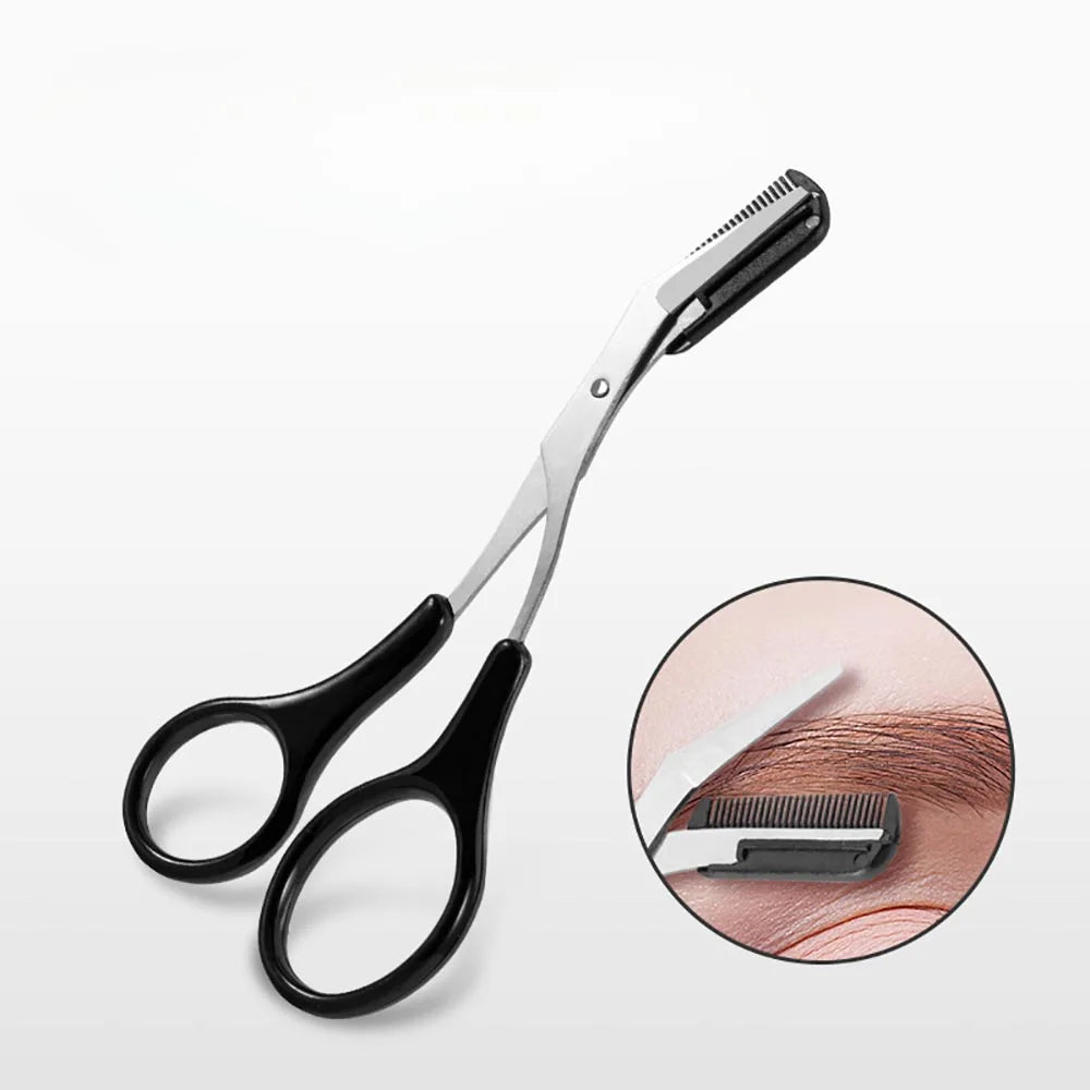 Eyebrow Trimming Scissors Professional Built-in Comb Stainless Steel Non-Slip Brow Shaper Hair Removal Beauty Tool for Men Women