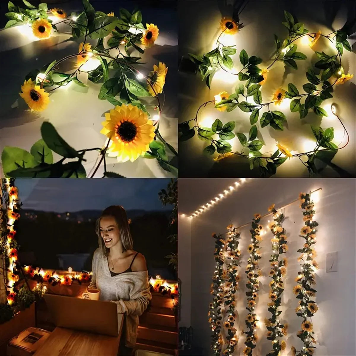 2/5/10M Solar Sunflower String Light Outdoor Waterproof Artificial Flower Vine Atmosphere Lamp For Home Party Holiday Decoration