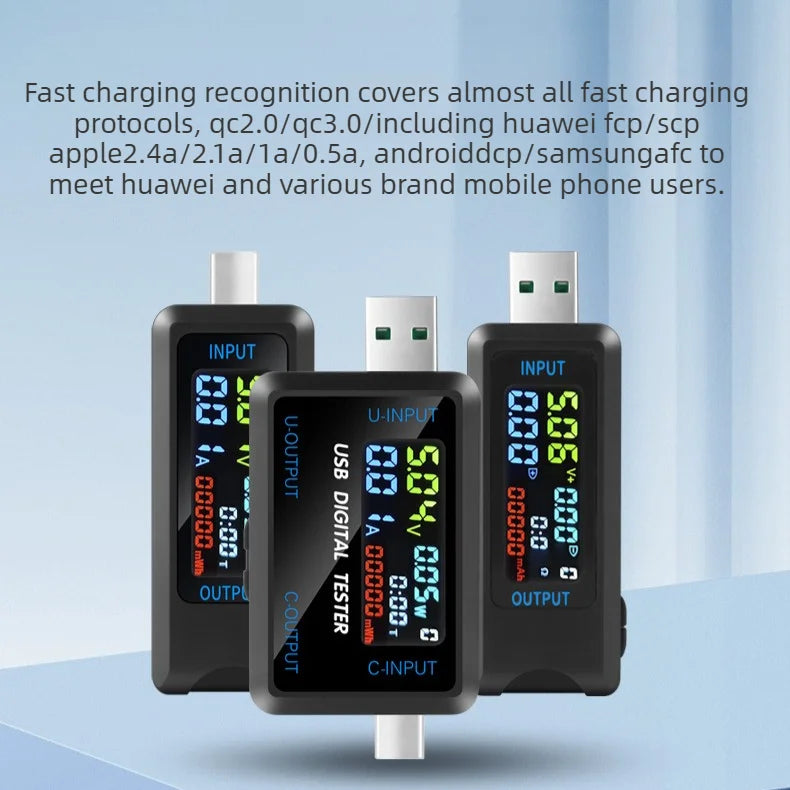 High-end 10 in 1 USB Type-C Voltmeter Ammeter Capacity Tester DC 4.5~36V 0-8A Multiple Fast Charging Automatic Detection