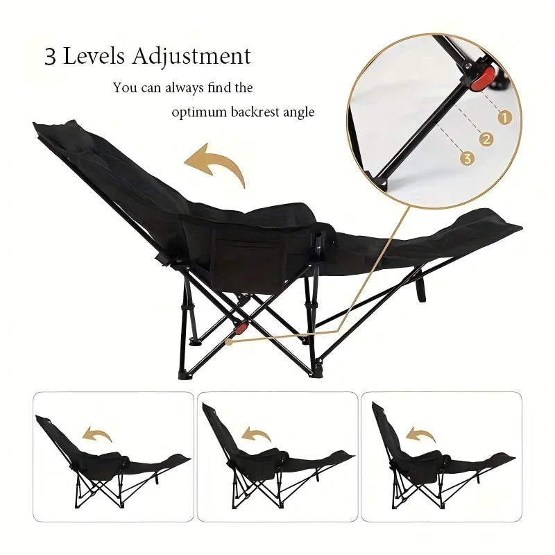 300-Pound Heavy-Duty Foldable Beach Chair with Adjustable Height and Crossed Backrest - Portable Outdoor Chair for Camping, Fish
