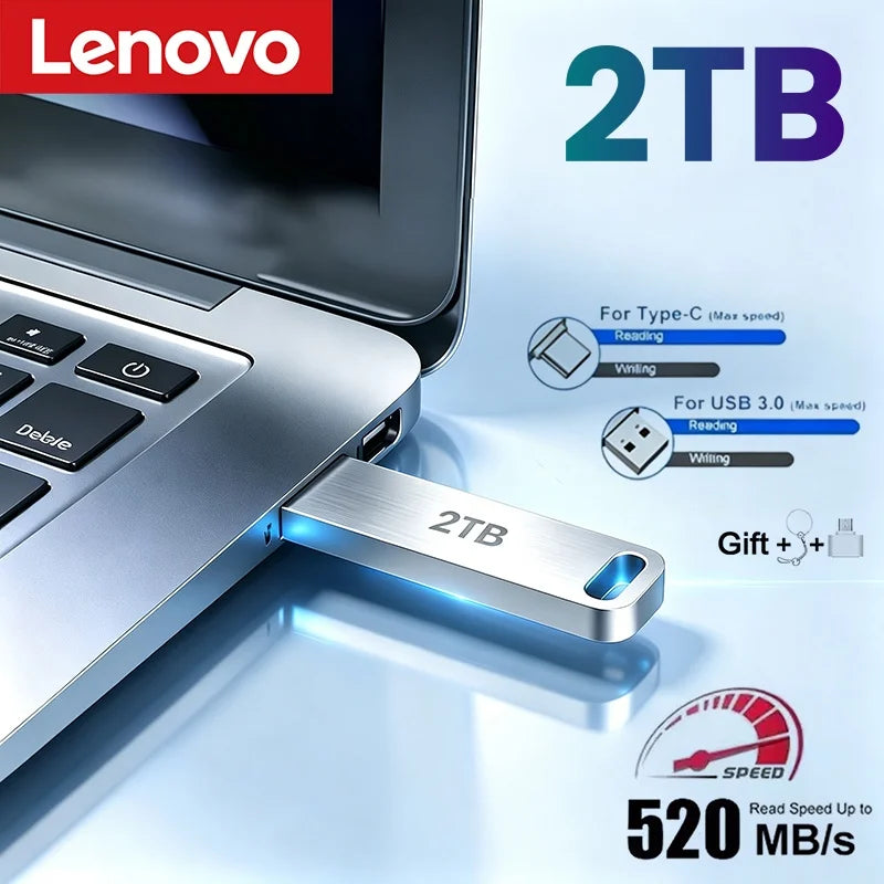 Lenovo Metal USB Adapter Flash Drive USB 3.0 128GB 256GB 512GB High Speed Metal Mini U Disk Pendrive 1TB 2TB Memory Stick