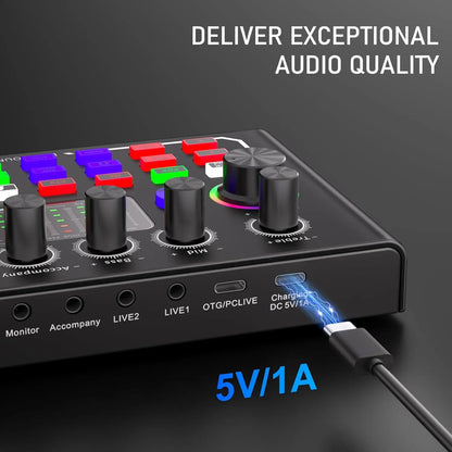 F009 Live Sound Card Broadcast quipment,Bluetooth Audio DJ Mixer with Microphone Set Device For Smartphone Live Streaming