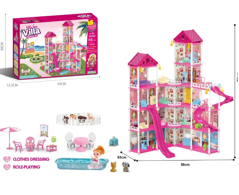 Girls Villa Castle Model Building Block Sets  DIY Bricks Toys  Doll house Villa Children Pretend Play Toys for Girls Gift