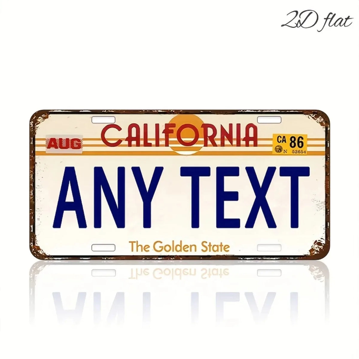 2D Flat Personalized California Custom Metal License Plate, Dustproof Waterproof for Home Car Wall Garage Decor (Decor Only)