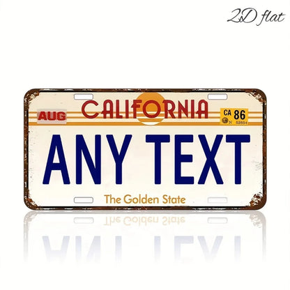 2D Flat Personalized California Custom Metal License Plate, Dustproof Waterproof for Home Car Wall Garage Decor (Decor Only)