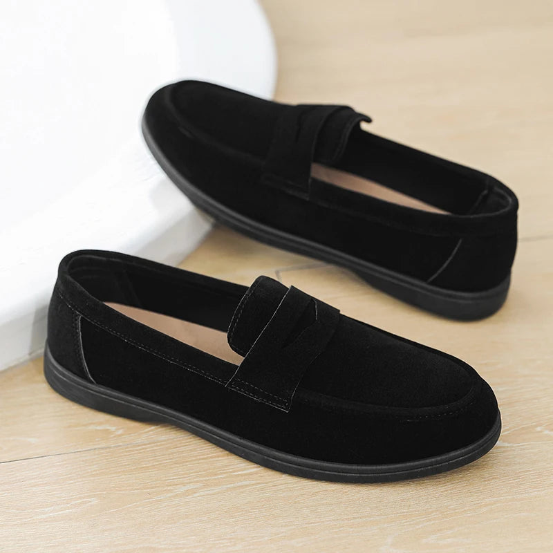 Suede Leather Mens Loafers Lightweight Man Casual Shoes Italian Brand Moccasins Comfortable Slip on Black Walking Driving Shoes