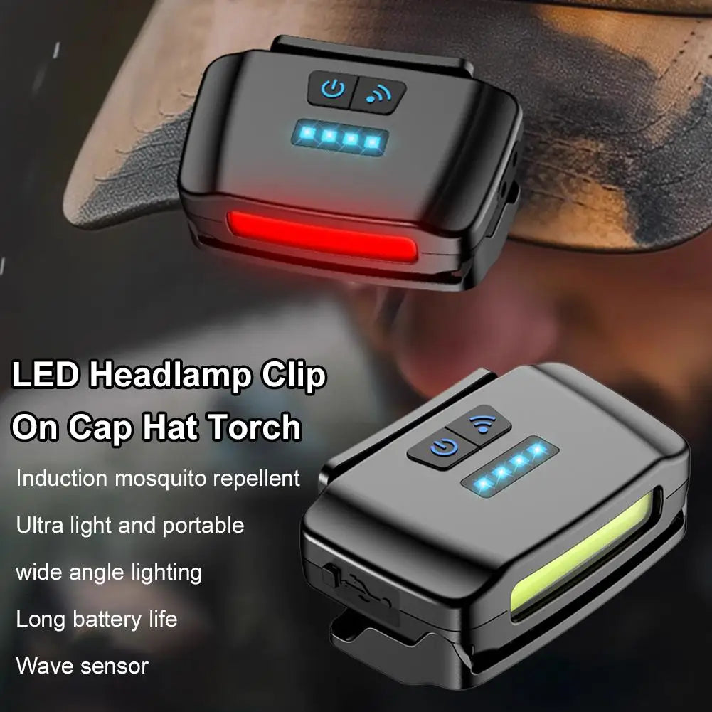 Motion Sensor LED Hat Clip Light, Rechargeable Waterproof Headlamp with Red Light for Night Fishing & Camping