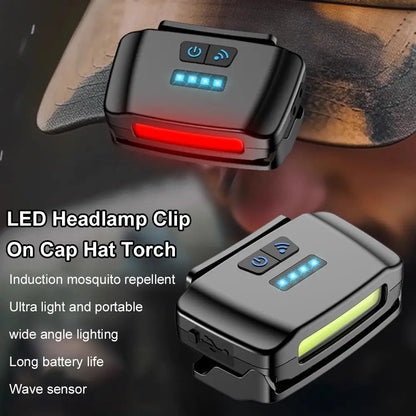 Motion Sensor LED Hat Clip Light, Rechargeable Waterproof Headlamp with Red Light for Night Fishing & Camping