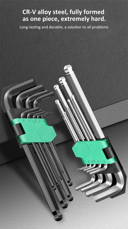 9Pcs Hex Wrench Set L Type Allen Key Set 1.5-10MM Hexagon Flat Ball Torx Star Head Spanner Screwdriver Set Household Hand Tools
