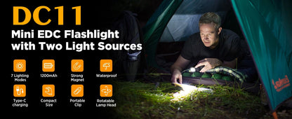 COB+XPE Dual Light Flashlight, 1200LM Adjustable Head with Magne t& Clip,USB Rechargeable Mini Work Light for Camping Hiking EDC