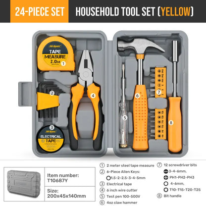 Hi-Spec 24pc Essential Home Tool Kit General Household Repair Hand Tool Set with Compact Storage Case for DIY Office Maintenance