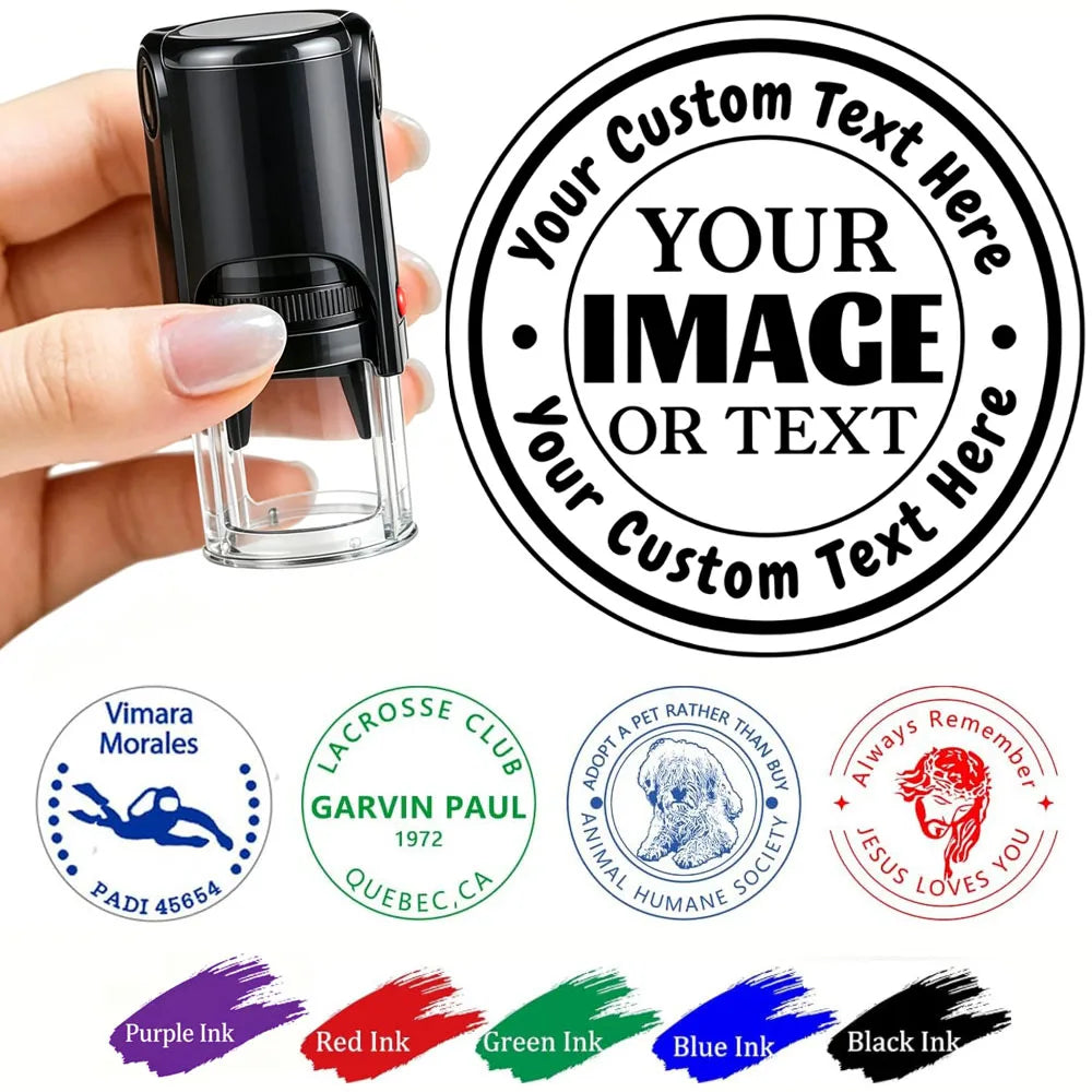 Custom Logo Round Stamp Personalized Image Self Inking Stamper Customized Business Logo Text Stamps-4 Sizes-5 Ink Color Options