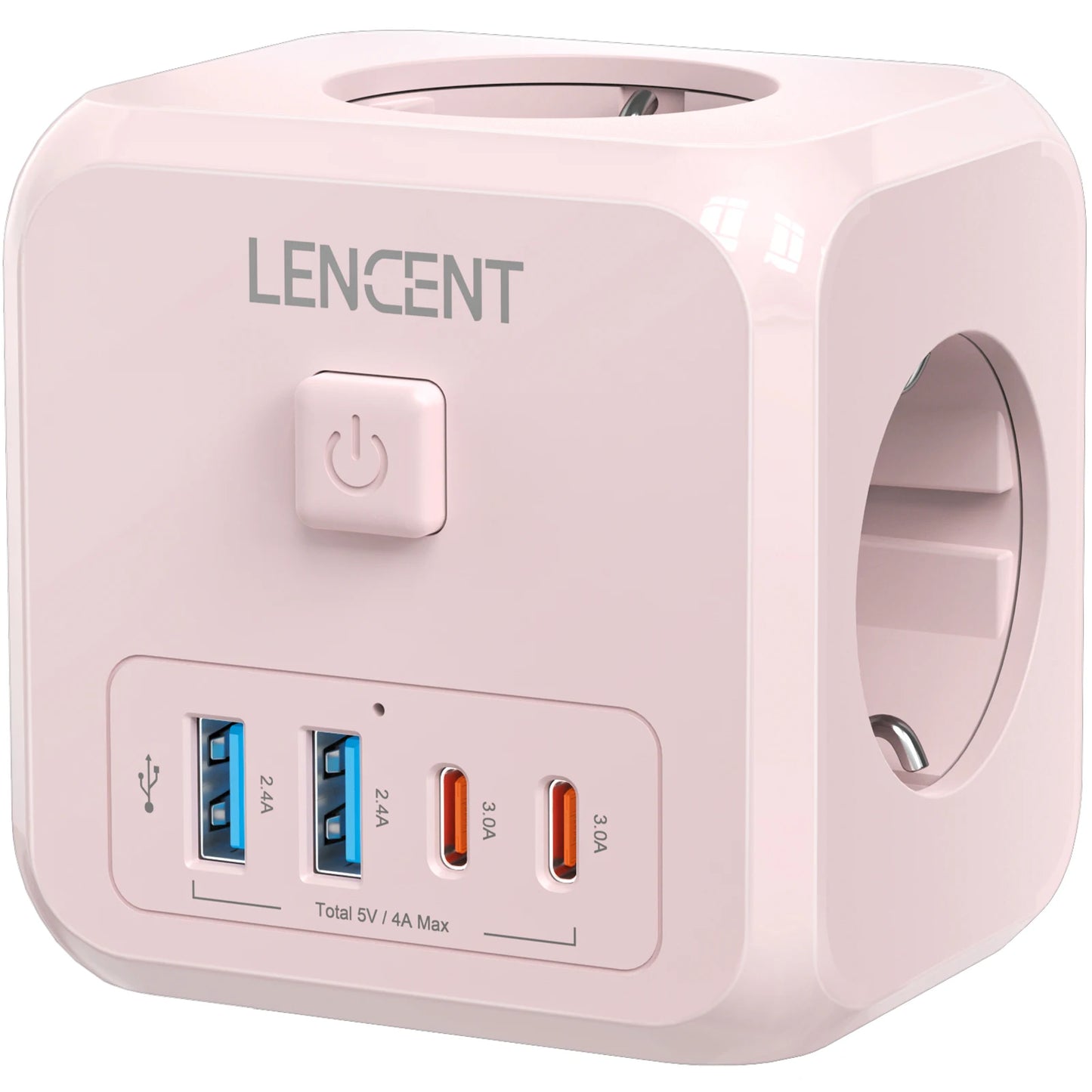 LENCENT EU Plug Power Strip with  3 AC Outlets +3 USB Charging Ports+ 1 Type C 5V 2.4A  Adapter 7-in-1 Plug Socket On/Off Switch