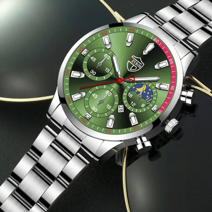 2 PCS/set  Men's Watches Fashion Sports Quartz Alloy Dial Strap Round Dial Quartz Movement Display Date Best Choice for Gift!