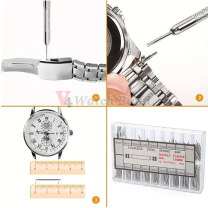 360pcs/set Metal Link Pin Watch Repair Tools Dia 1.5mm/1.8mm Strainless Steel Spring Bars Length 8mm- 25mm Watchband Strap Pin
