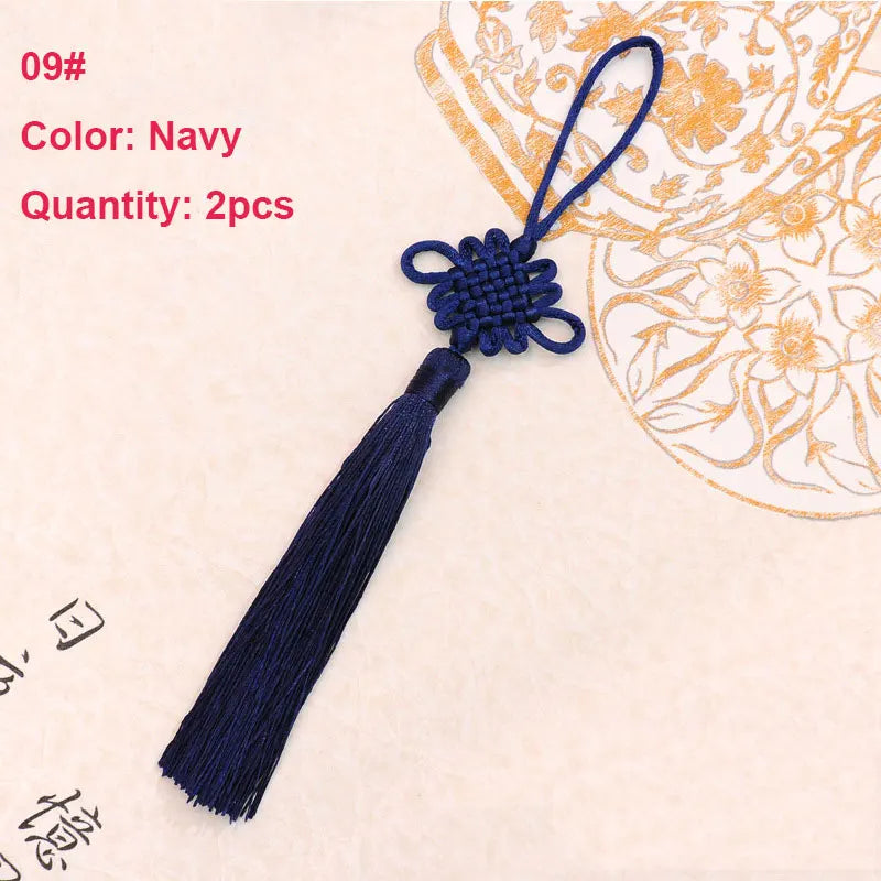 2Pcs Tassel Fringe Handmade Silk Floss Chinese Knot Tassel Bangs Flower Tassel for DIY Craft Door Car Handing Home Decor
