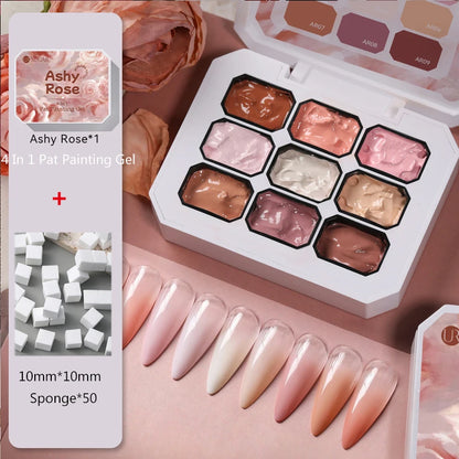 UR SUGAR 9 Colors Gradient Painting Gel Palette with 50pcs Mini Sponge Set French Ombre Gel Nail Polish for Pigmented Manicure