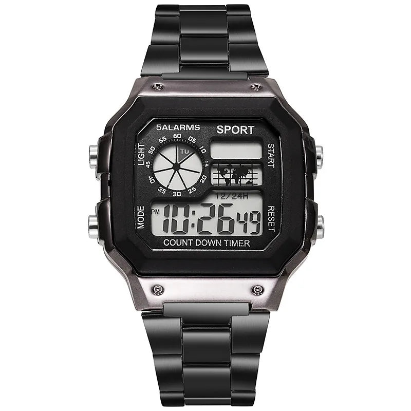 YIKAZE Luxury Men's Business Watch Stainless Steel Strap Men Digital Watch Luminous Multifunction Sports Electronic Wristwatch