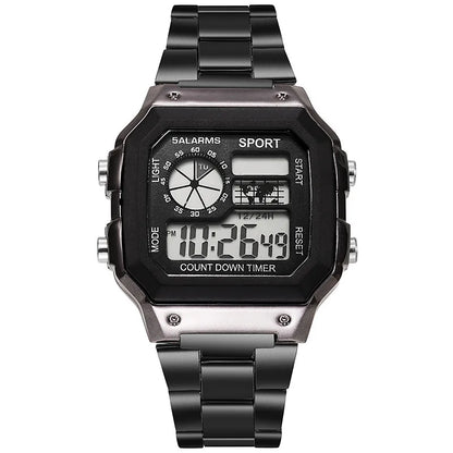 YIKAZE Luxury Men's Business Watch Stainless Steel Strap Men Digital Watch Luminous Multifunction Sports Electronic Wristwatch