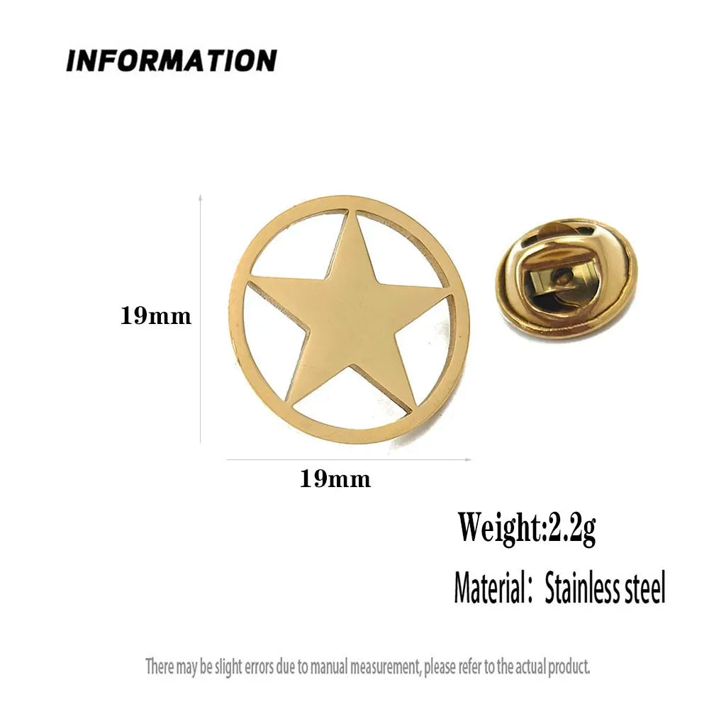 Classic Round Five-pointed Star Gold-plated Brooch, Men's Collar Lapel Pin Black, Suit Accessories, Gift for Husband