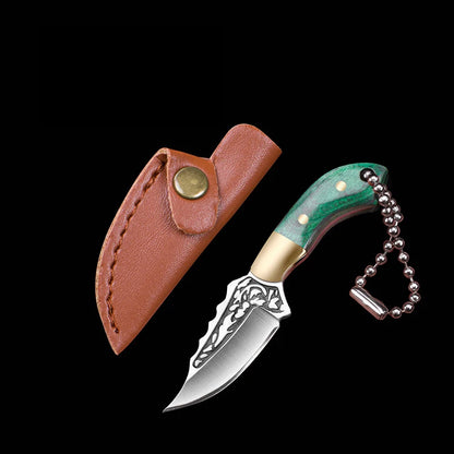 Portable Mini Knife Brass Wood Unboxing Hollow Blade EDC Fixed Blade Leather Cover Cutter Outdoor Surivival Tools Gift