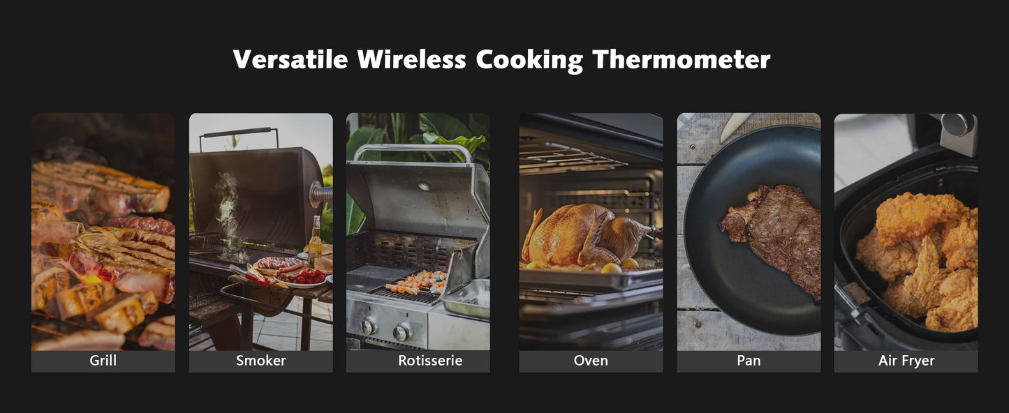 Wireless Bluetooth Meat Thermometer IP67 Waterproof Probes with LCD Screen Booster Rechargeable for Grilling Smoker BBQ Oven