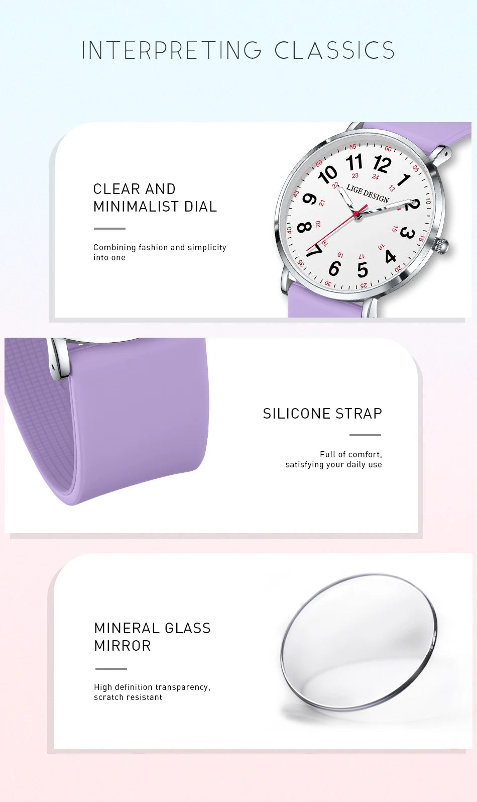 LIGE New Fashion Women's wristwatch Ultra-Thin Quartz Watches for Woman Waterproof Luminous Silicone Ladies Watches Pink Clock