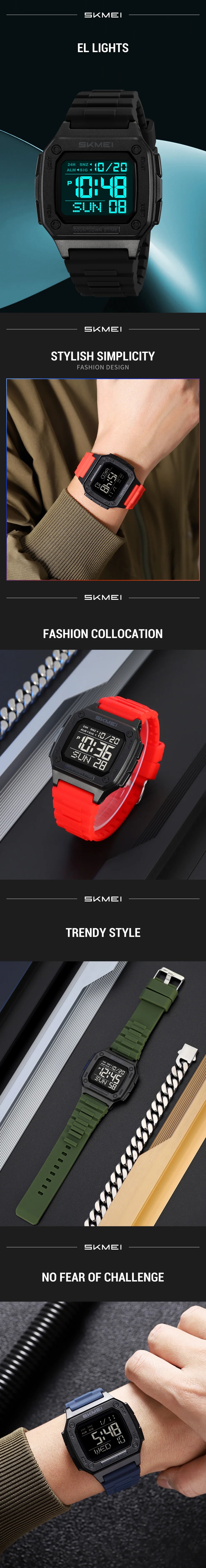 SKMEI 2456 Fashion Digital New Watch for Men Alarm Retro Sport Electronic Wristwatch LED Countdown Hand Clock Reloj Masculino