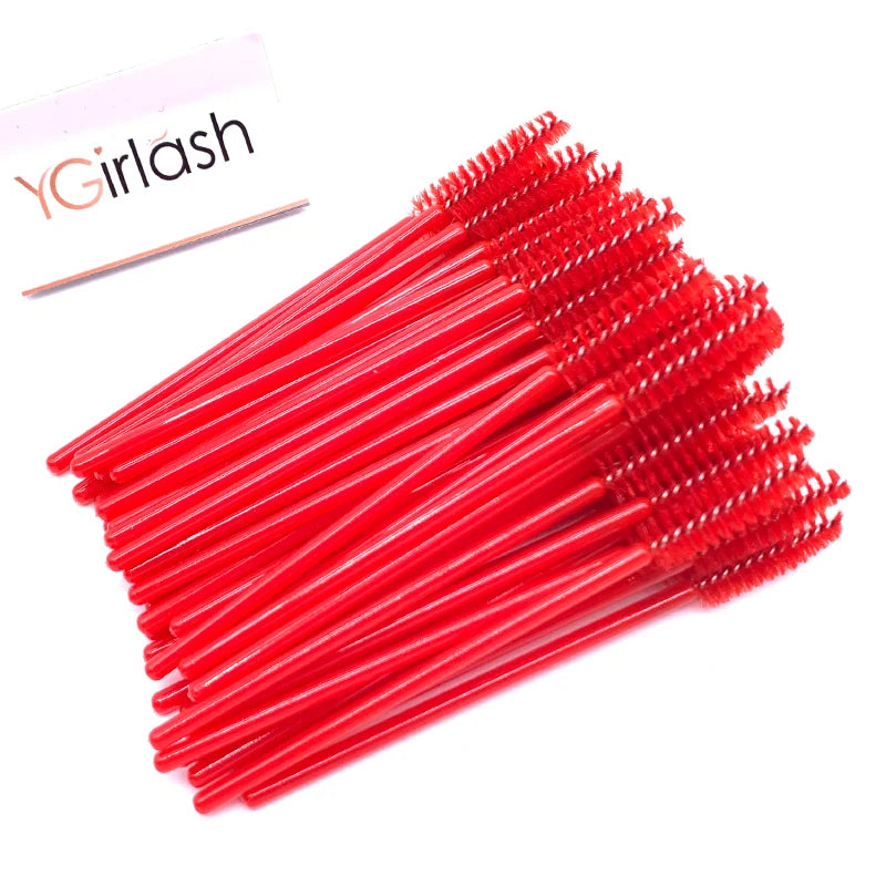 50 Pcs Shiny Crystal Eyelash Applicator Disposable Diamond Handle Nylon Two Colors Mascara Wands Spoolies Pink Brushes