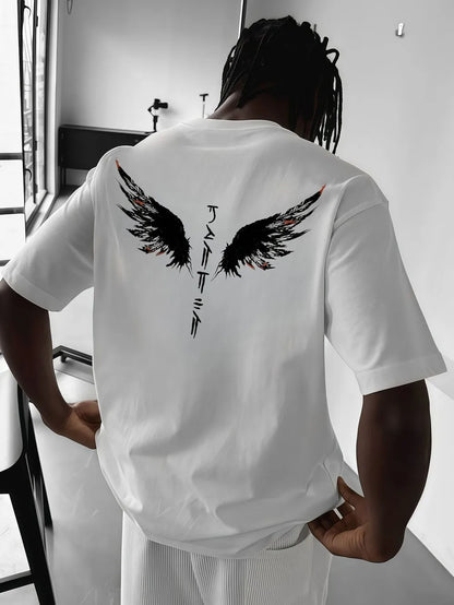 Minimalist men's summer new wing letter print soft and breathable round neck T-shirt outdoor street fashion top