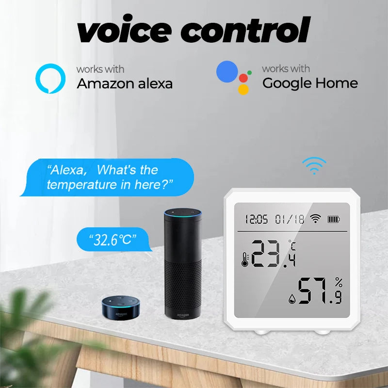 ONENUO Tuya Zigbee Temperature and Humidity Sensor with LCD Screen Digital Display Wireless Thermometer Work with Alexa Google
