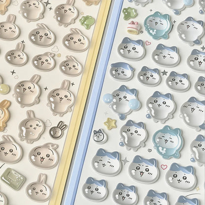 3D Cute 1/4pcs Crystal Stickers Chiikawa Usagi Phone Case Decoration Nail DIY Decorative Stickers for Notebook Laptop waterproof