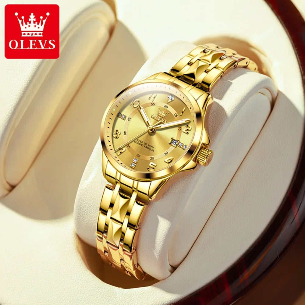 OLEVS 2910 Original Quartz Watches for Women Rhombus Steel Strap Waterproof Luminous Calendar Elegant Luxury Ladies Wristwatches