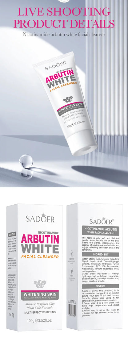 SADOER Niacinamide Arbutin Facial Cleanser Deeply Cleansing Oil Control Moisturizing Blackhead Removal Wash Foam Skin Care