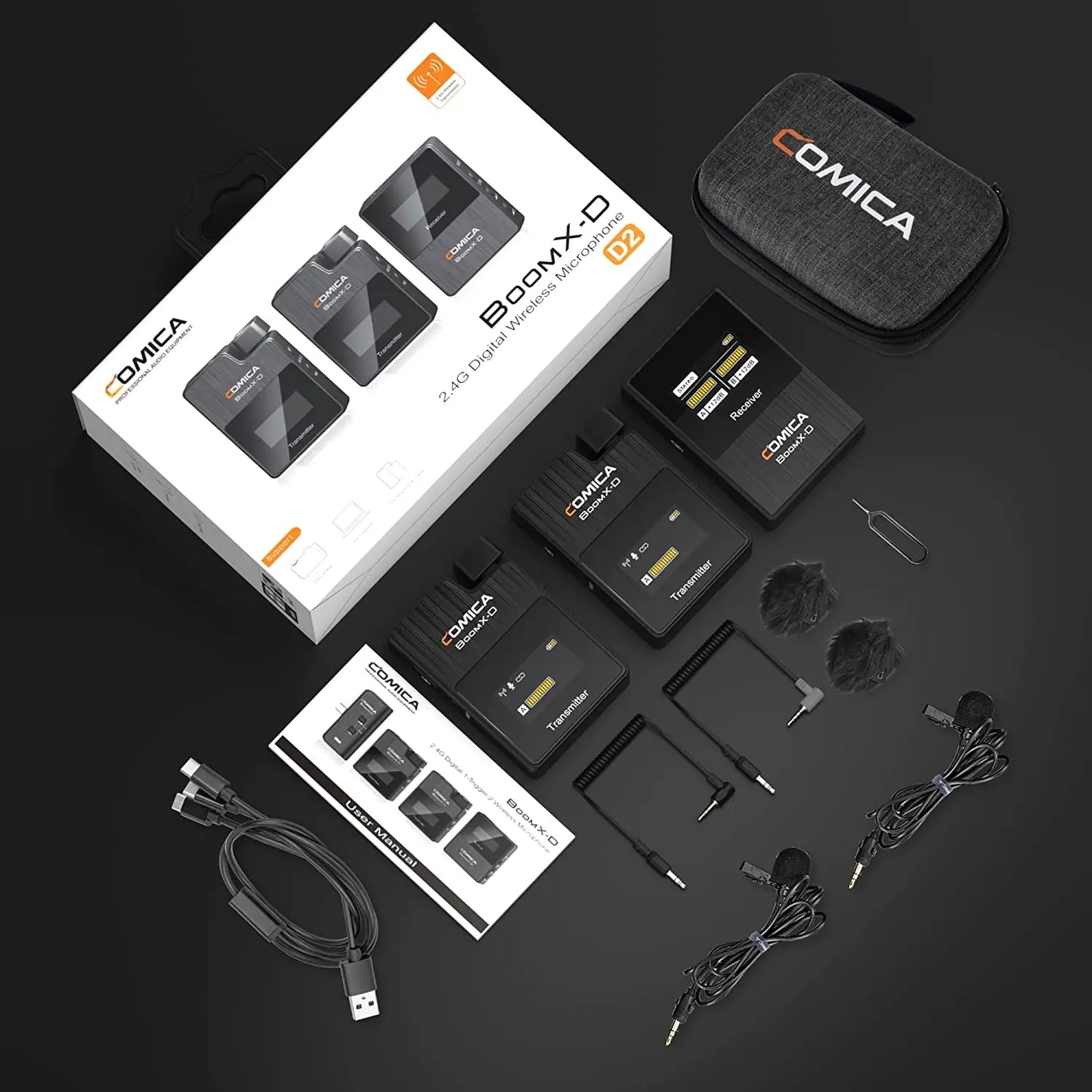 Comica BoomX-D 2.4G Wireless Microphone Dual-channel Lapel Microphone Condenser Lavalier Mic For PC Smartphone Camera Youtube