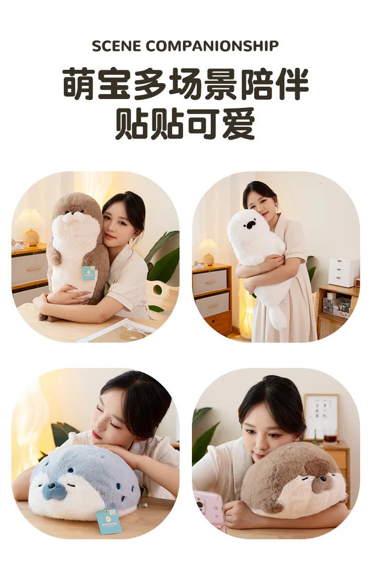 40CM Cute Seal Plush Pillow Lifelike Simulation Stuffed Sea Otter Soft Doll Animal Toy Kawaii Cartoon Blue Brown Otter Kid Gift