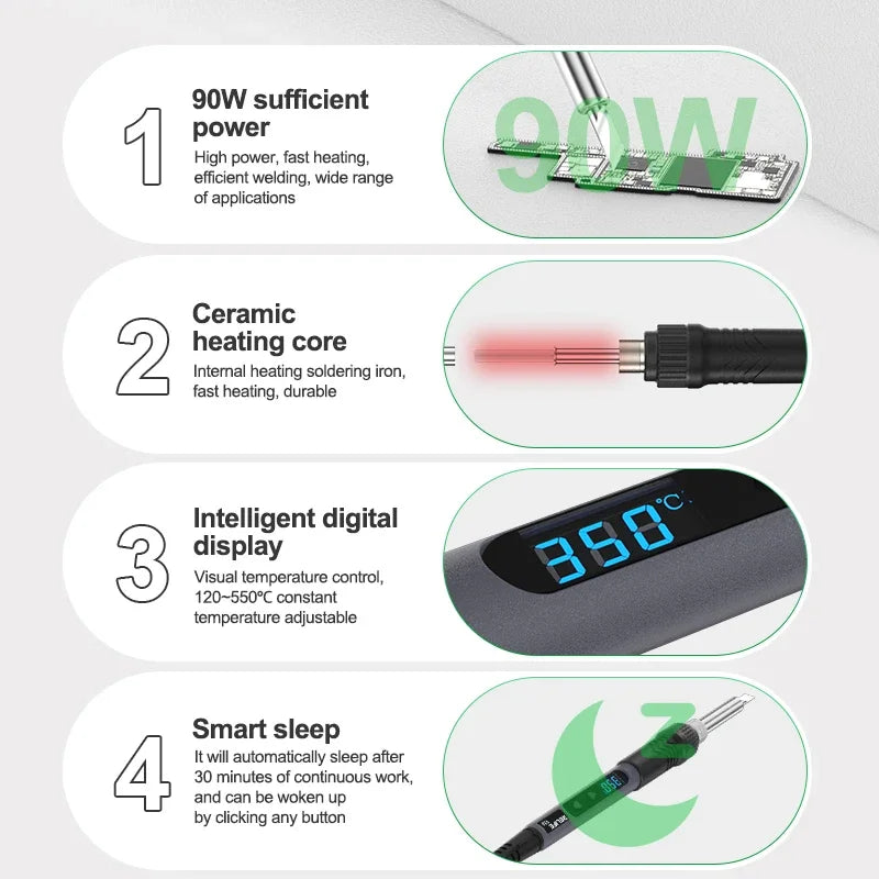 RELIFE 936 90W Intelligent Digital Display Portable Soldering Iron 120~550℃ Adjustable Supports 900M Series Soldering Iron Tips