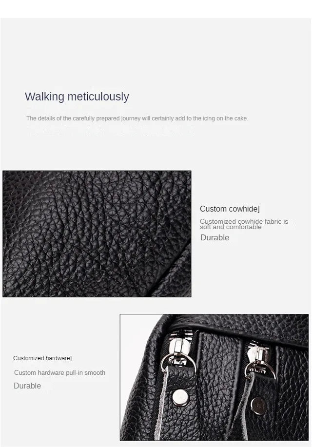 Men's Genuine Leather Chest Bag Double Zipper Cowhide Fanny Pack Casual Crossbody Sling Bag for Daily Commute & Travel