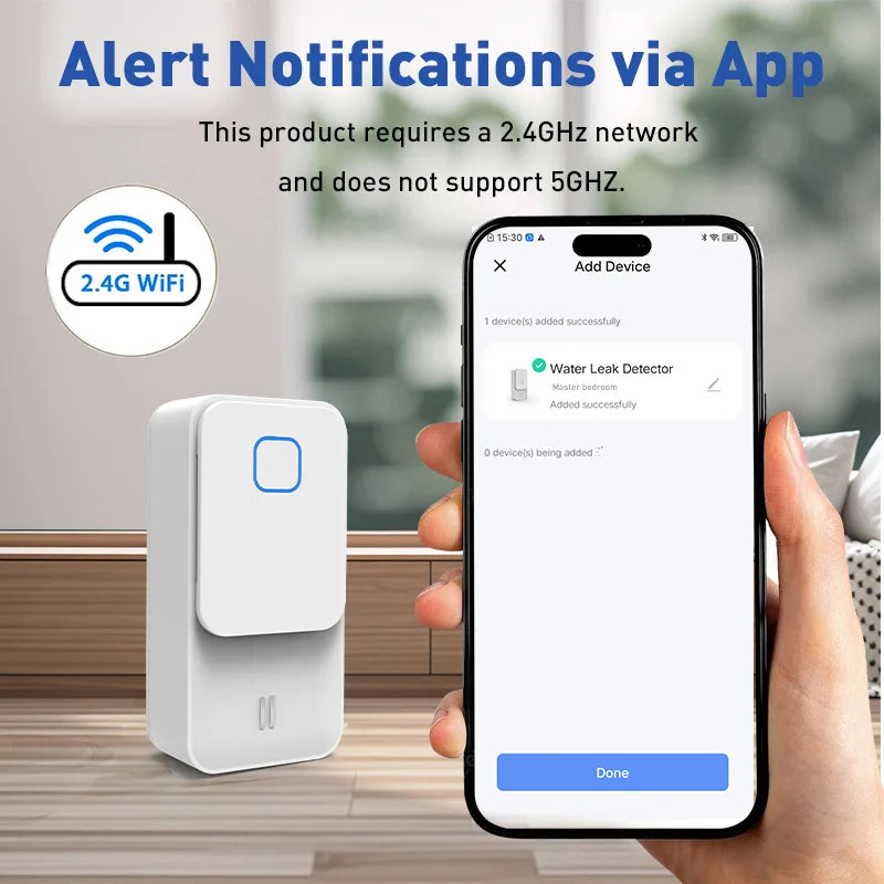 Tuya Zigbee Water Leak Sensor IP65 Rated Waterproof Remote Monitor Smart Life 90dB High-Volume Alarm Water Overflowing Detector