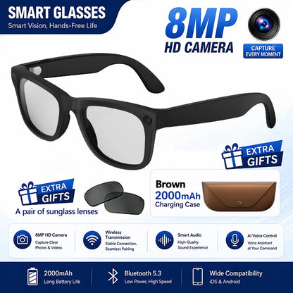 New HD5-ultra AI Smart Glasses AI Real-time Translation 800W Pixel Camera Photo Video Recording 300 Mah Smart Glasses 2026
