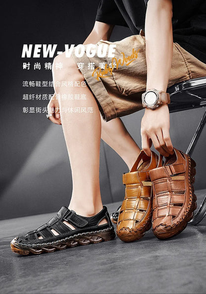 Large Size Summer New Men's Beach Sandals Outdoor Casual Leather Bag Head Wear-resistant Breathable Men's Shoes