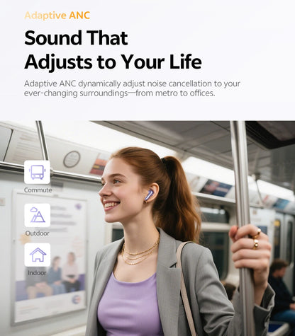 QCY MeloBuds N70 Adaptacyjne ANC Bezprzewodowe słuchawki douszne Bluetooth 6.0 LDAC Hi-Res Audio 6 mikrofonów Ładowanie bezprzewodowe Słuchawki 50 godzin IPX5