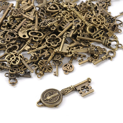 125Pcs Vintage Antique Bronze Plated Metal Love Heart Key Charms Pendant DIY Jewelry Making Findings Accessories Craft