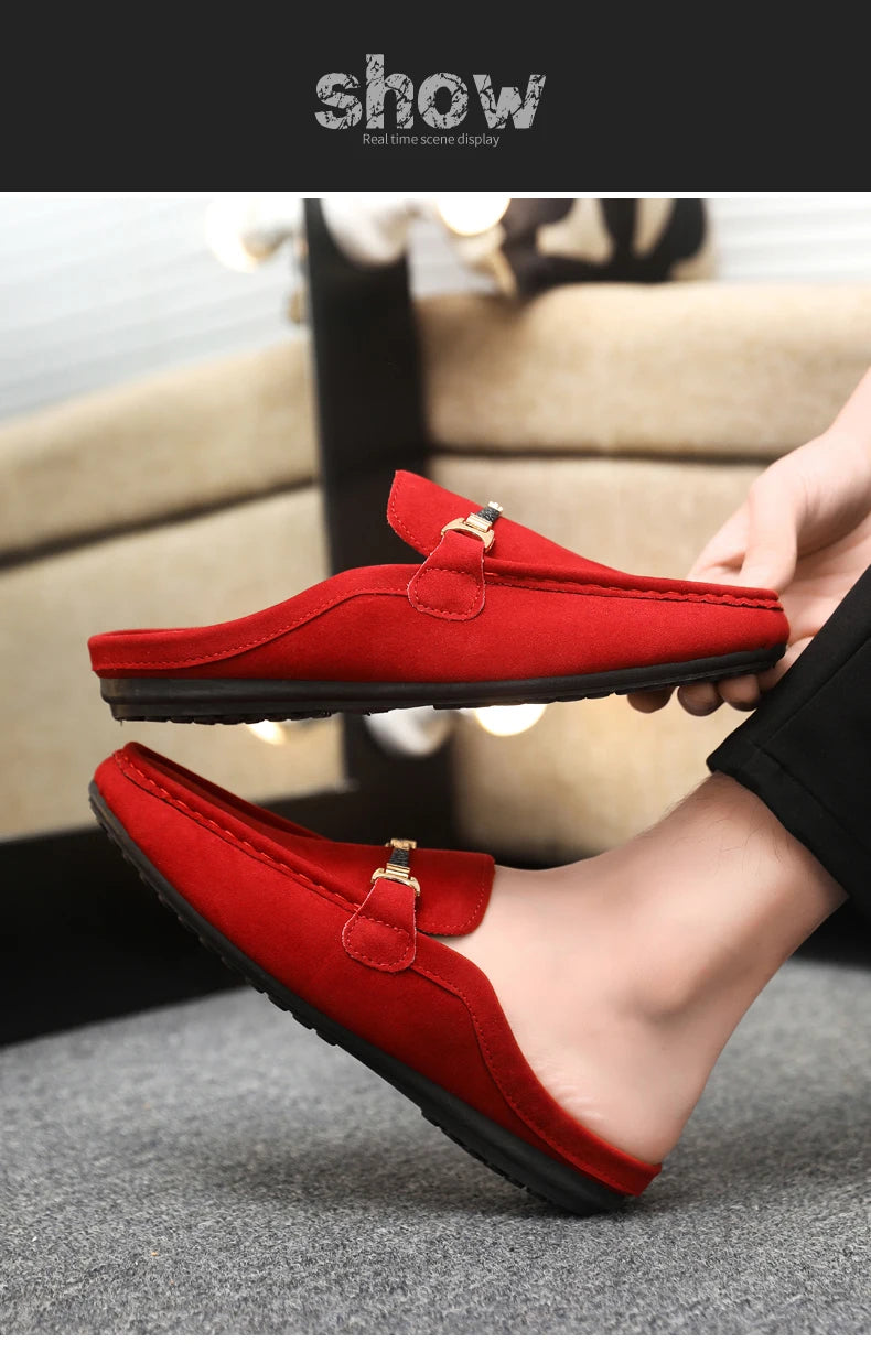 Fashion Red Men's Half Shoes Summer Lightweight Casual Shoes For Men Flat Slippers Comfortable Soft Slip-on Shoes Man Loafers
