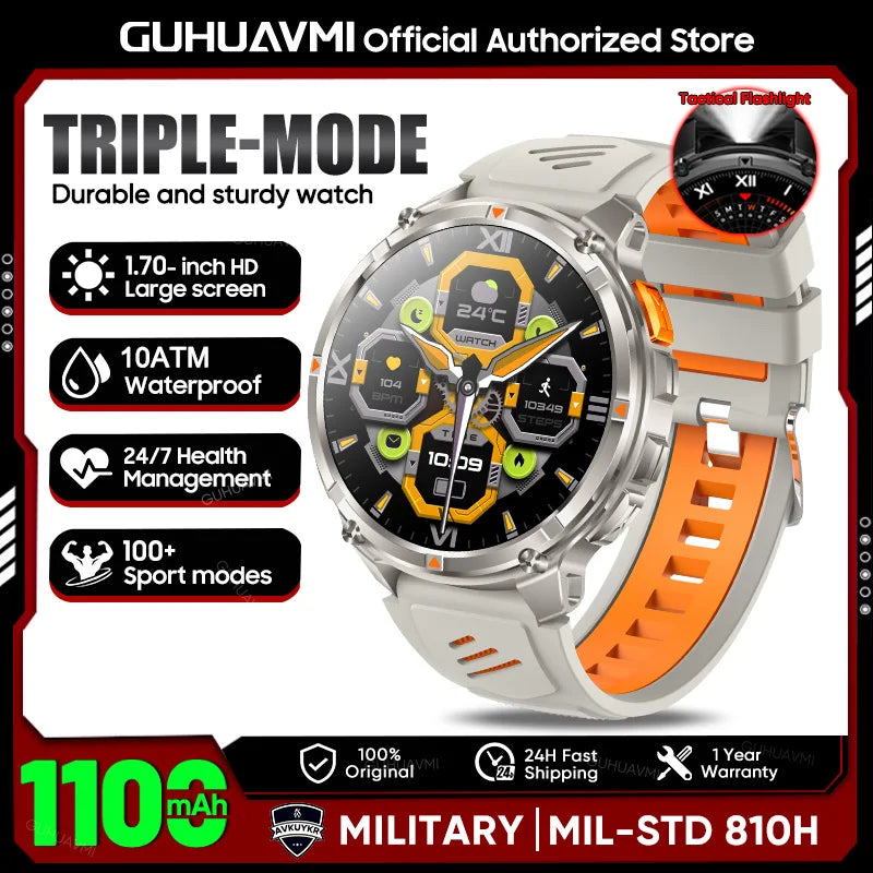 2026 New T-REX3 1100mAh Battery SmartWatch 10ATM Waterproof Compass Altitude HD Bluetooth call Sports Flashlight Smart Watch Men