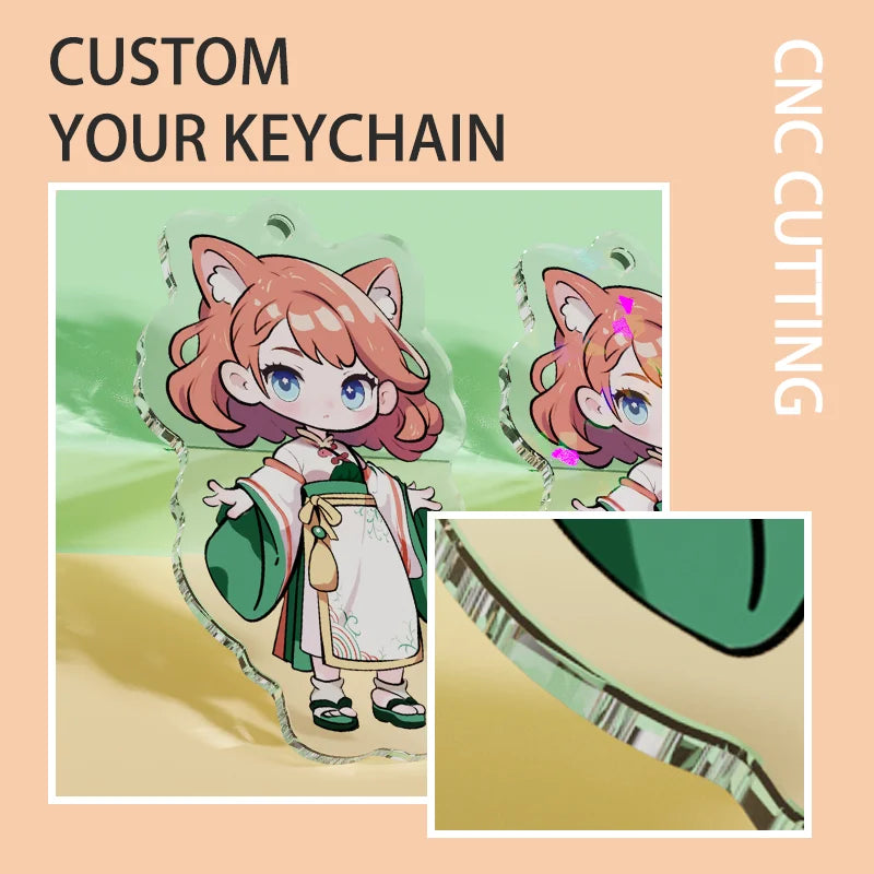 Custom Acrylic Keychains Cartoon Logo Key Chains Photo Customized Anime Charms Hologram Clear Personalized Designer Keychain