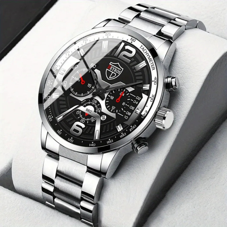 5 Pieces/set of Business Men's Watch Set Simple Casual Quartz Watch Pointer Alloy Dial Men Watch Set Is The IdealChoice forGifts