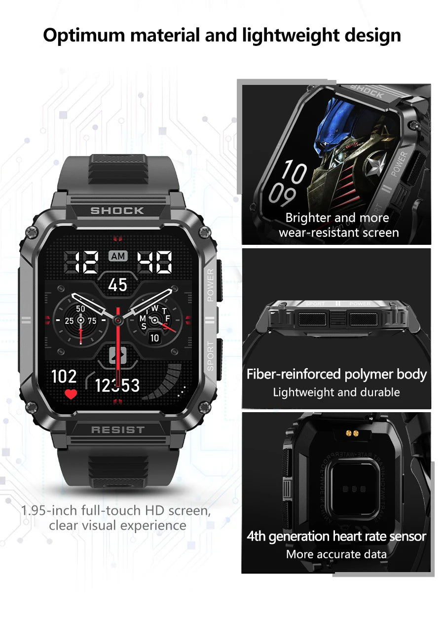 LIGE nowy wytrzymały wojskowy smartwatch z połączeniami Bluetooth dla mężczyzn 1,95" ekran HD 100+ trybów sportowych monitorowanie zdrowia Smartwatch dla Androida i iOS